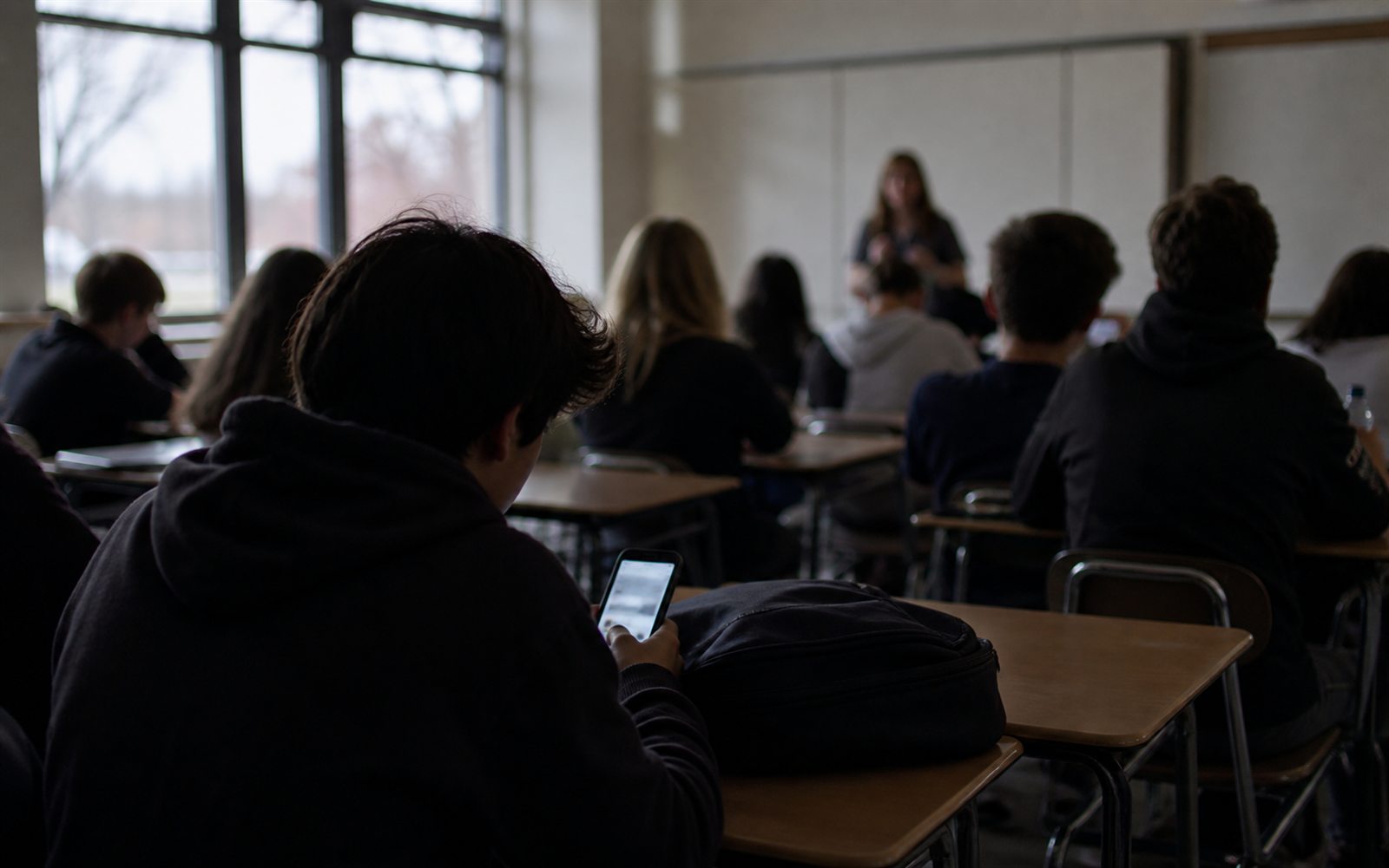 Classroom scene illustrating the school phone policy record